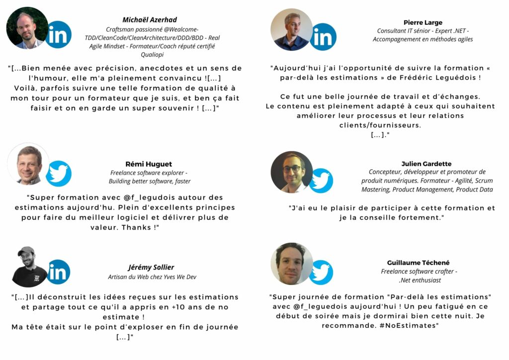 Multiples avis de personnes ayant assisté à la formation "Par-delà les estimations".